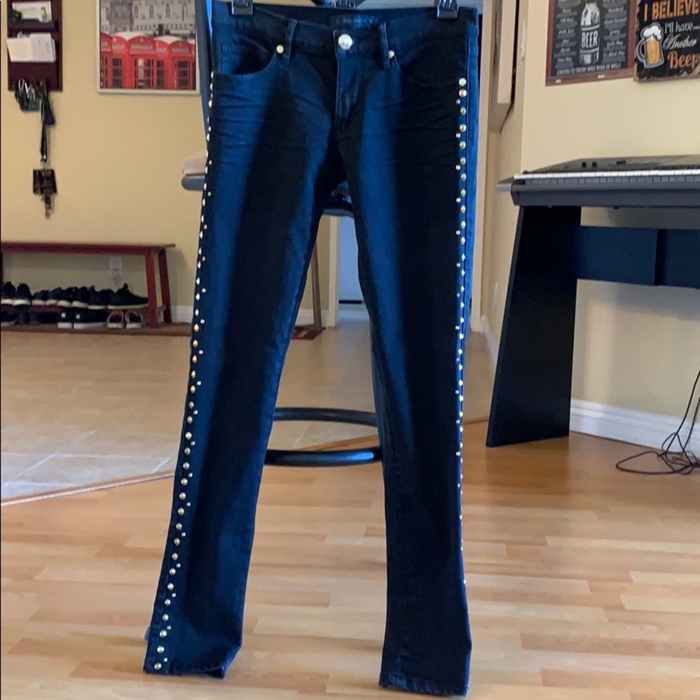 Juicy Couture black wash gold studded skinny jeans